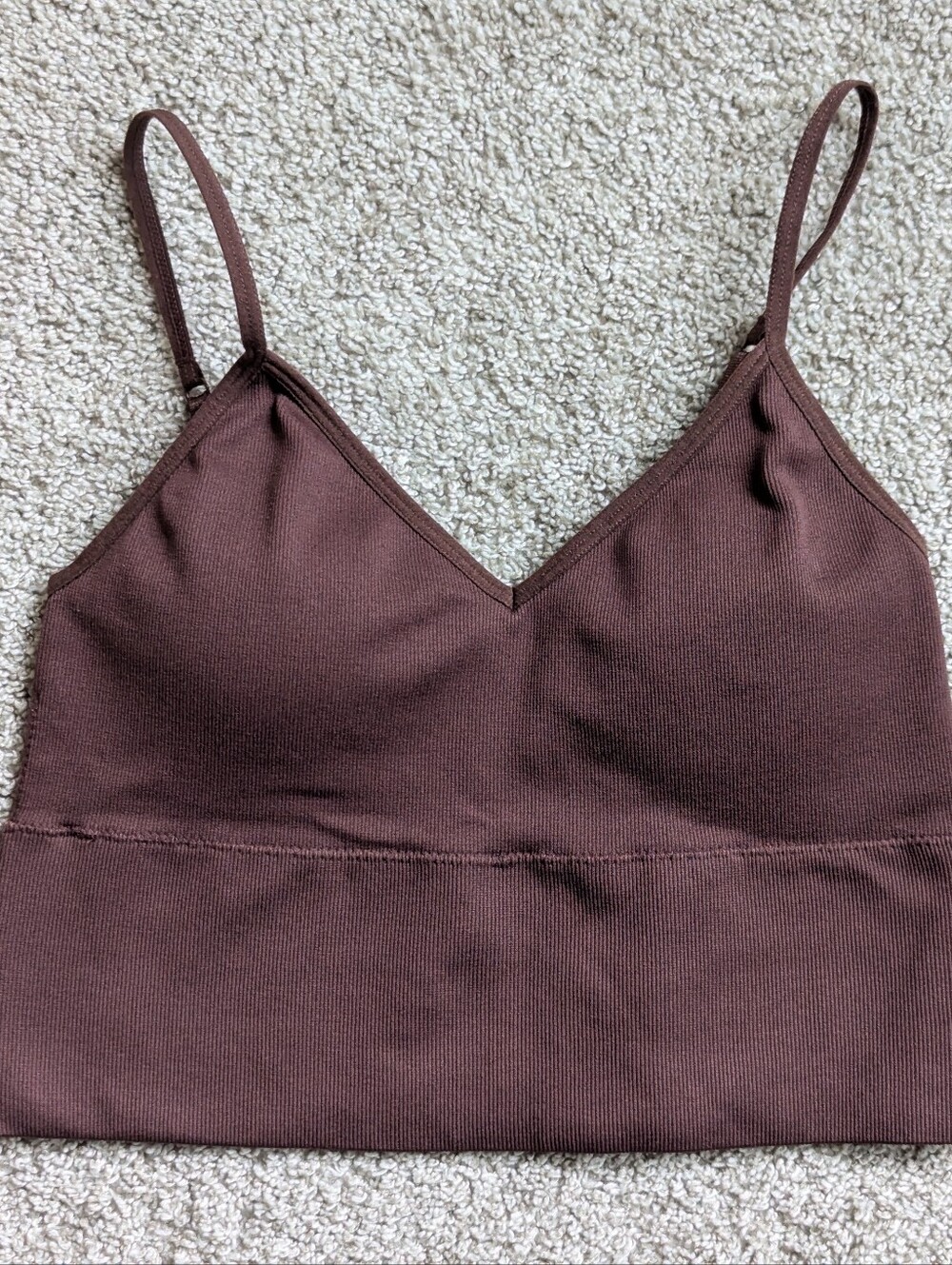 Dynamite Mauve/Brown Ribbed V-Neck Crop Tank